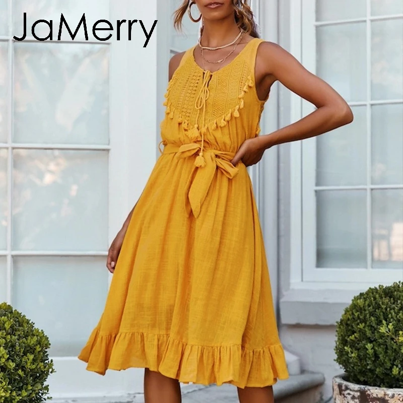 JaMerry/богемное Летнее льняное белое кружевное платье миди с открытыми плечами