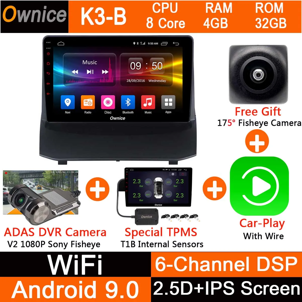 K3B-CarPlay-TPMS-DVR " ips Android 9,0 автомобиль радио стерео для форд фиеста 2009 2010 2012 2013 8 core автомобильный DVD gps плеер, 4 Гб+ 32G CarPlay - Цвет: K3B-CarPlay-TPMS-DVR