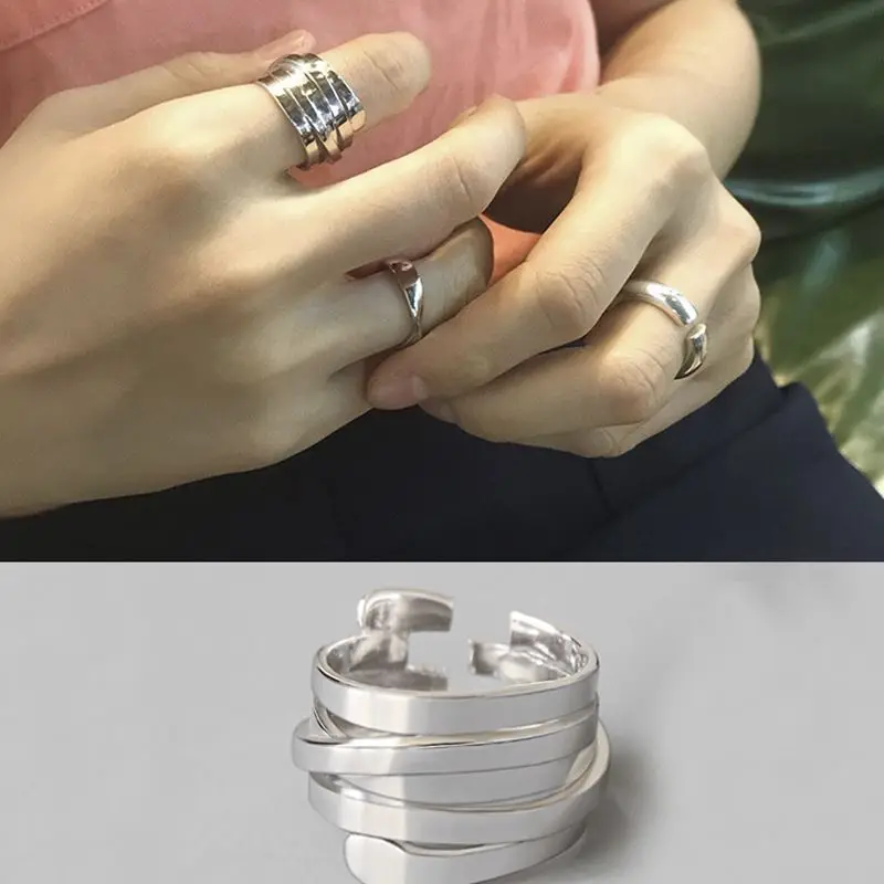 Винтажные Многослойные Асимметричные кольца серебряного цвета для женщин