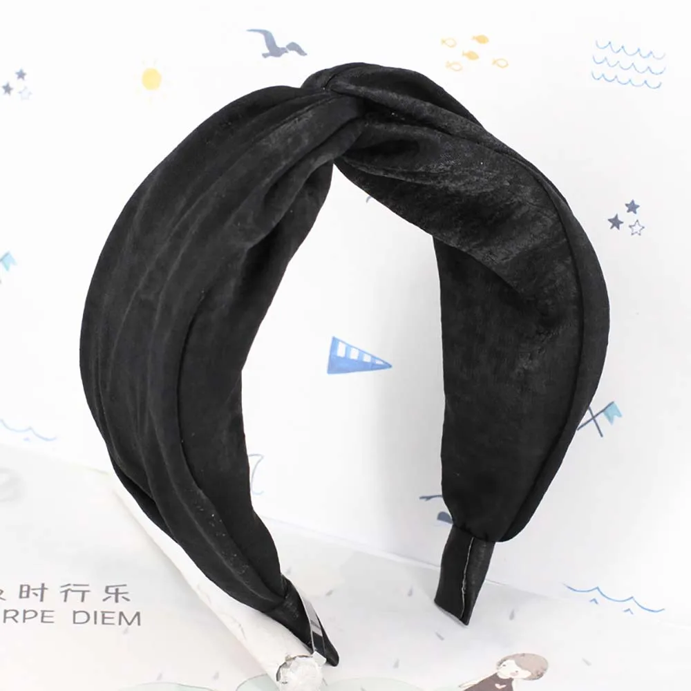16 Hairband Лидер продаж Корея однотонная цветная атласная ткань ретро крест широкая головная повязка на голову Леди Дикий Sen аксессуары для волос - Цвет: 16 Hairband
