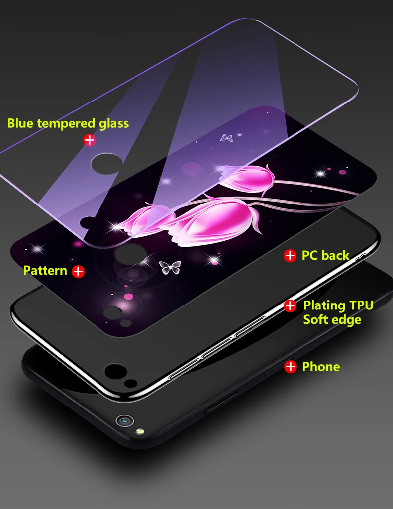 Стеклянный чехол для телефона Huawei Honor 8 Lite/ P8 Lite (2017) / P9 чехлы с покрытием синего