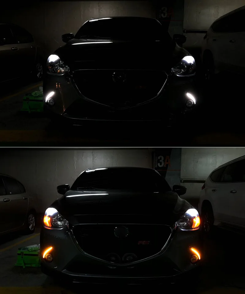 Для Mazda 2 дневные ходовые огни светодиодный DRL противотуманная лампа фары желтая Поворотная сигнальная лампа