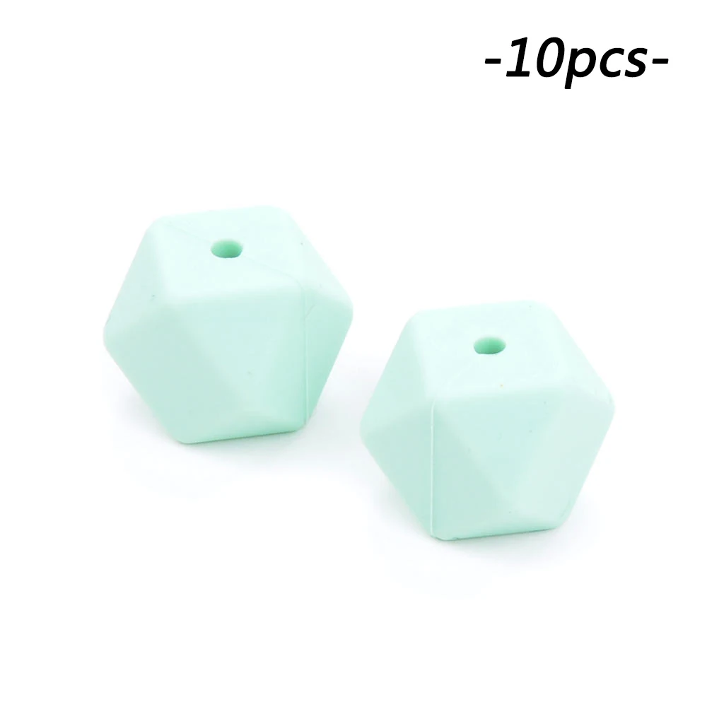 mint LOFCA 10 шт./лот шестигранные бусины 17 мм геометрические силиконовые бусины BPA бесплатно детские жевательные прорезыватели зубопрорезыватель соска зажим - Цвет: mint