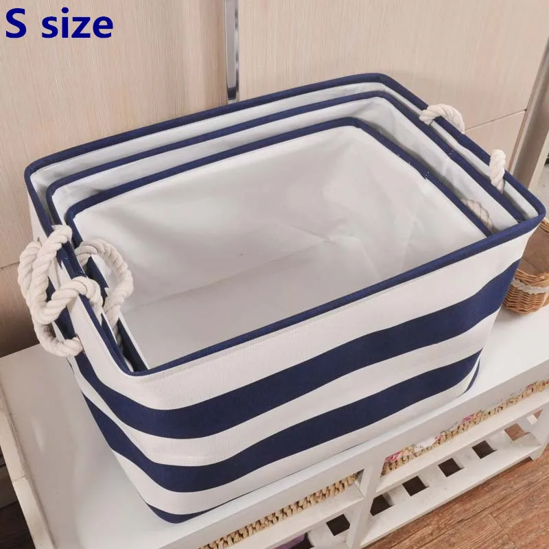 S Blue ZAKKA Стиль Темно-синяя полоса стирка одежды Прачечная холст хлопок ткань Органайзер бочки корзина для хранения белья для игрушек/книг/полотенец - Цвет: S Blue