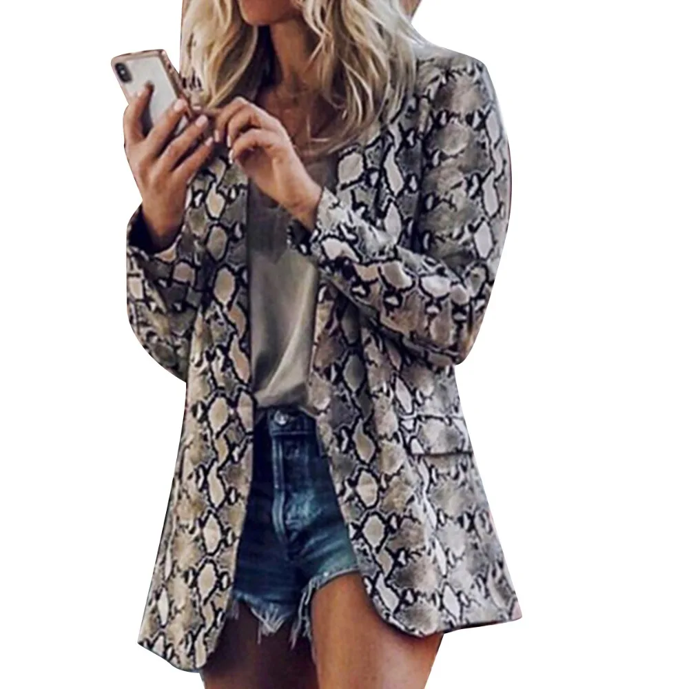 Осенне-Весенние Новые Модные леопардовые пальто со змеиным принтом однотонный