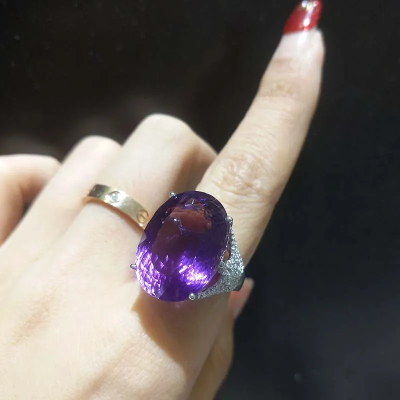 YBO стали и нержавеющей ювелирные изделия большое кольцо 21.5ct натуральный аметист