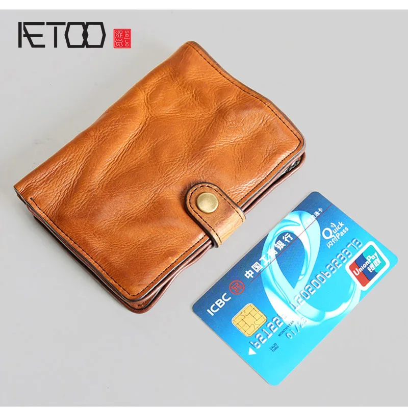 AETOO мужской кошелек, мужской кожаный короткий параграф, вертикальный мужской кошелек с пряжкой, первый слой, кожа, водительское удостоверение, Ретро стиль, мужской