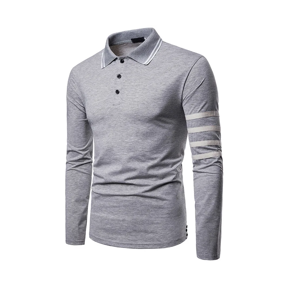 Мужская Весенняя рубашка-поло с длинными рукавами и отложным воротником