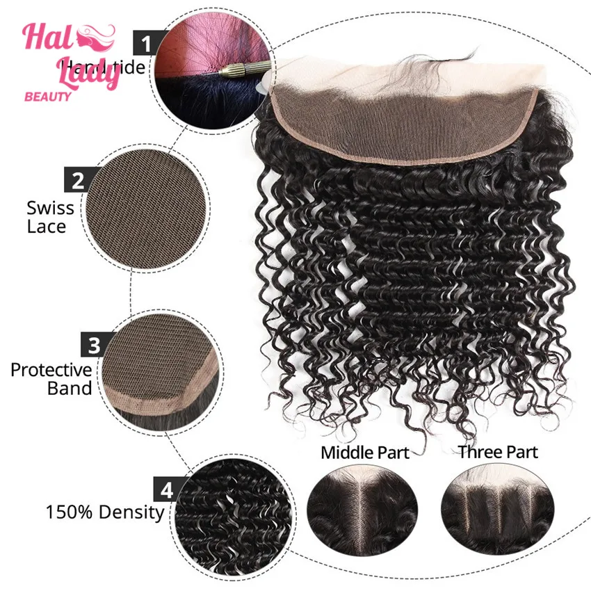 Волнистые волосы Halo Lady Beauty перуанская глубокая волна застежка 13x4 от уха до