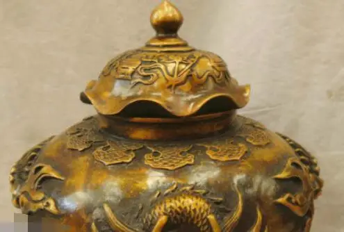 9&quot China bronze carved finely beautiful dragon eight treasures Vase Sculpture | Дом и сад
