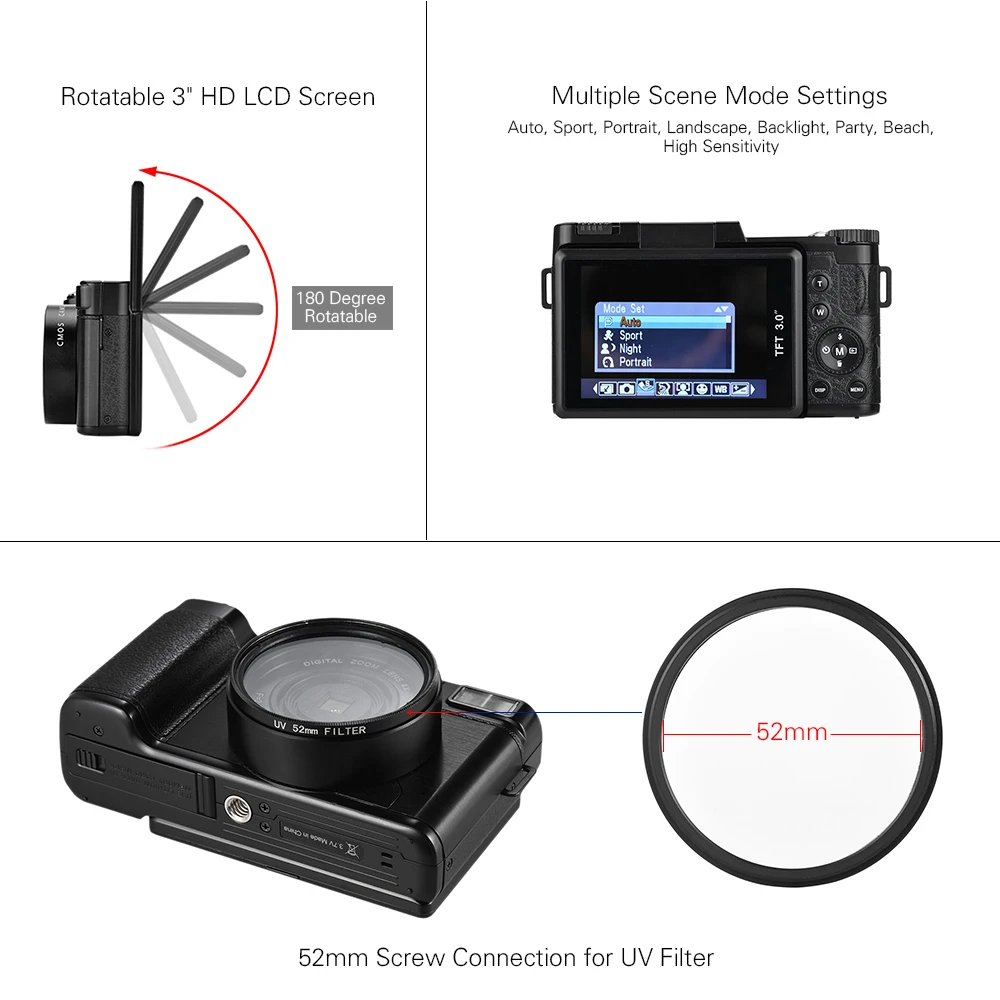 Andoer CDR2 1080P 15fps Full HD 24MP Digital Camera 3.0&quot Rotatable LCD Screen Anti-shake Video DV Recorder Cam Camcorder | Электроника
