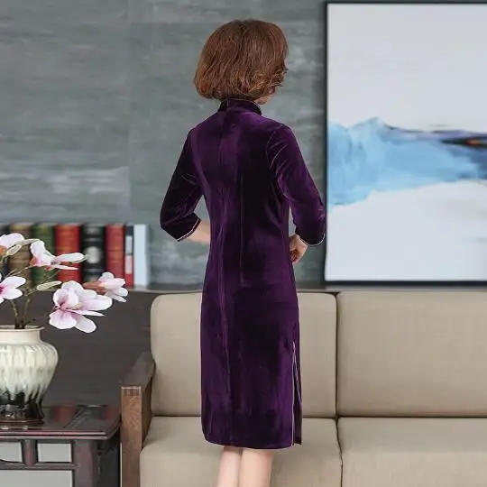 Пляжное бархатное платье до колена с цветочным рисунком элегантное в китайском