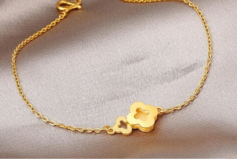Luxury Fashion 999 24K Yellow gold O chain Flower Lady's Bracelet 2.34g | Украшения и аксессуары