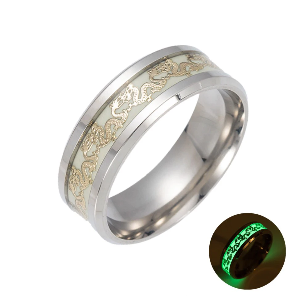 Модные светится в темноте кольца синий желтый зеленый светящийся нержавеющая сталь обручальное кольцо для мужчин и женщин Рождественские подарки ювелирные изделия - Цвет основного камня: JR8005GLGR