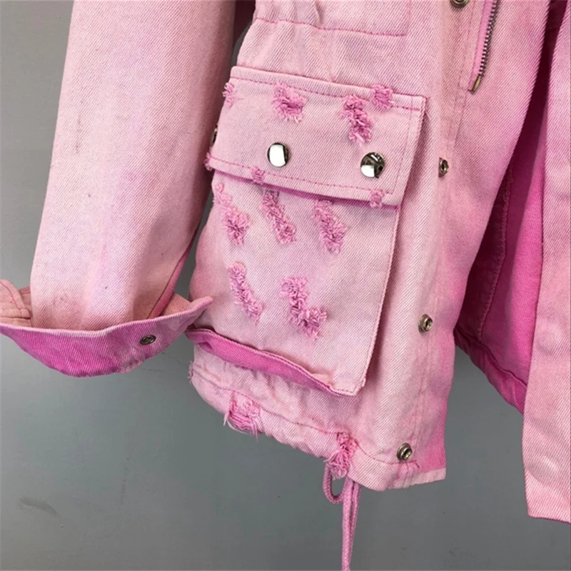 2018 модный осенний Новый продукт тяжелая работа Liu Ding розовая потертая ковбойская