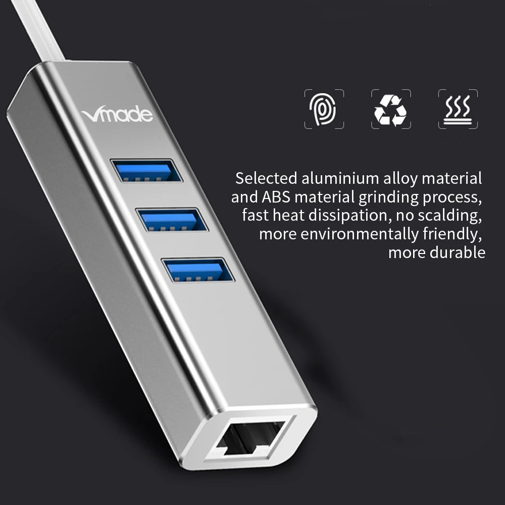 Vmade 3 в 1 type C к USB 3,0 с Rj45 Gigabit Ethernet сетевой USB C концентратор адаптер Thunderbolt 3 для MacBook Pro huawei P20