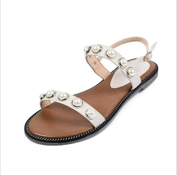 Женские босоножки Новинка 2018 г. летняя модная обувь в римском стиле жемчугом