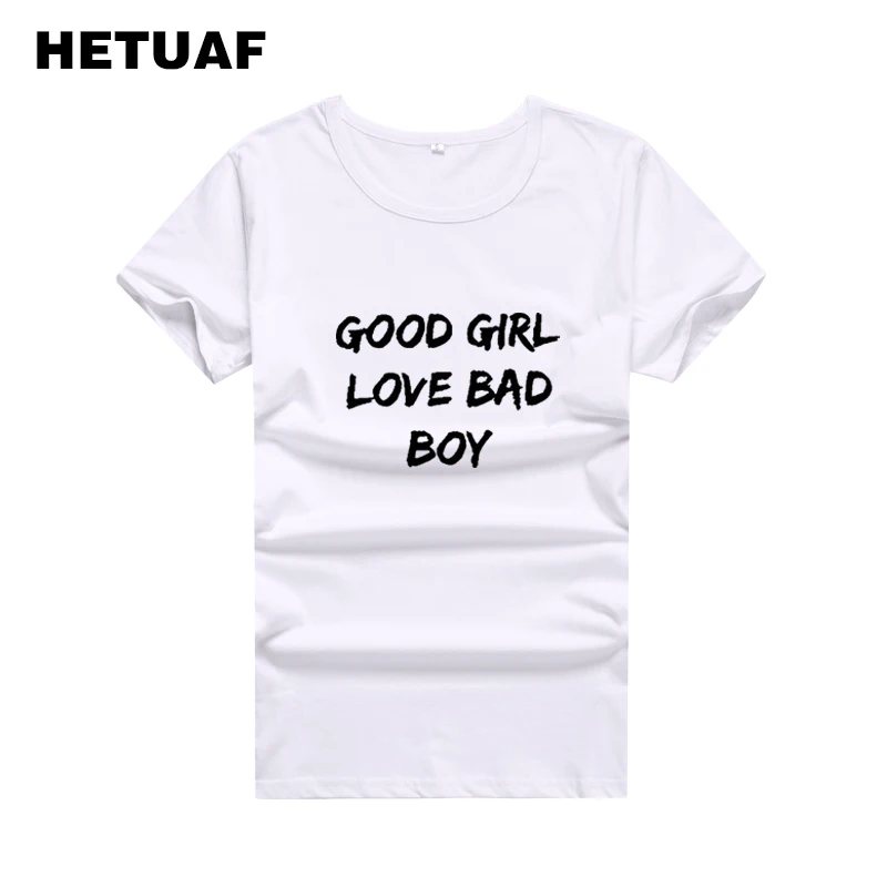 Женская хлопковая Футболка HETUAF черная или белая футболка с принтом Love Bad Boy Топ в
