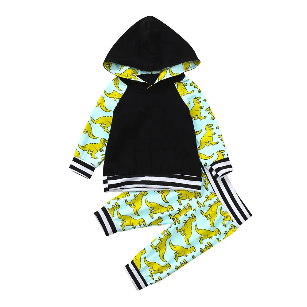 Fashion Newborn Baby boy Clothing Set 2pcs Toddler Boys Hoodie Clothes Dinosaur Tops+Pants Outfits dropshipping | Детская одежда и