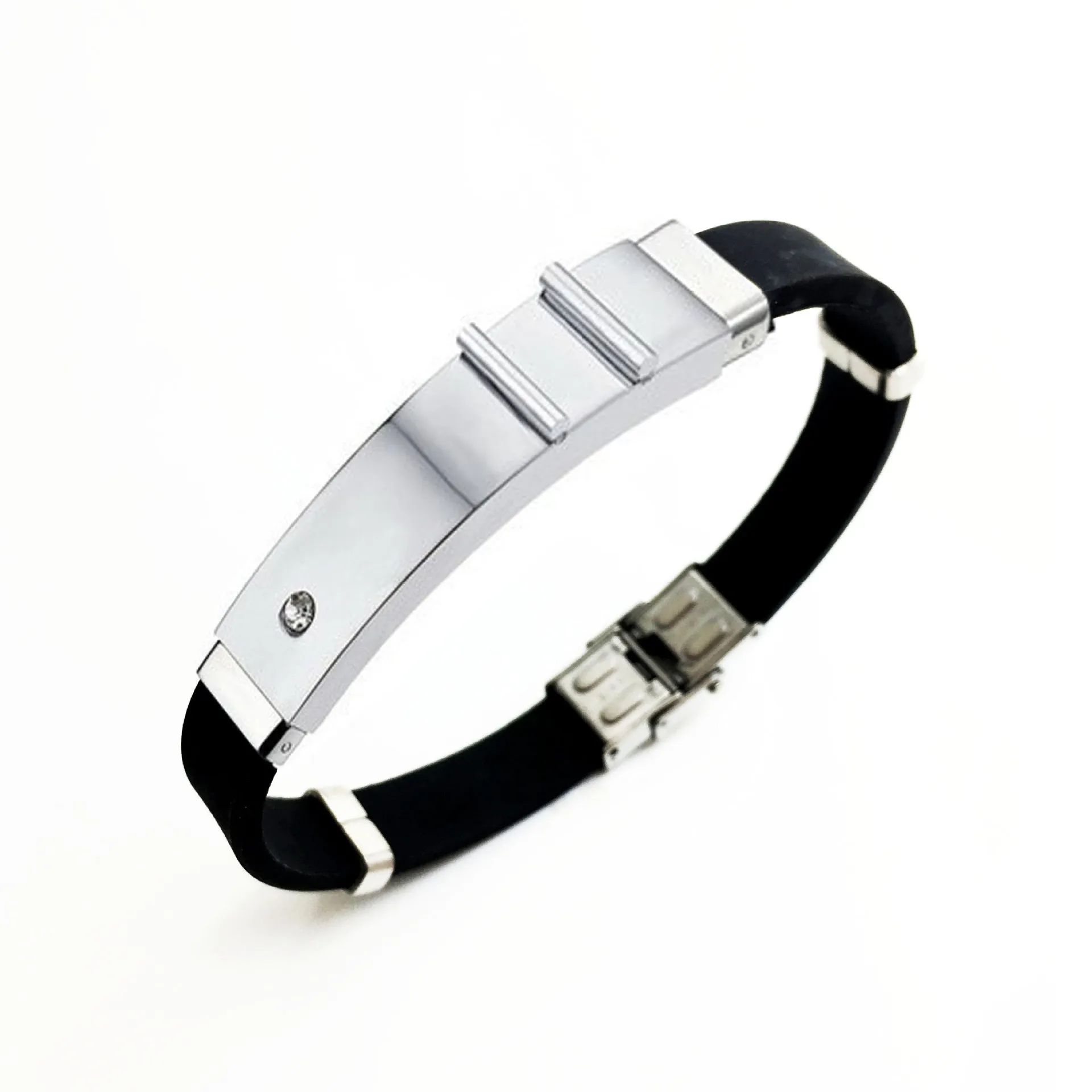 

Jewelry Retro Trend Men Fashion Simple Hand Ring Stainless Steel Silicone Bracelet