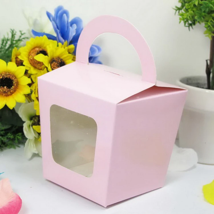 12 шт. Кекс Box cake box упаковка с ручкой одного кекс Коробки Пудинг случае с подкладкой QCB005 - Цвет: Pink