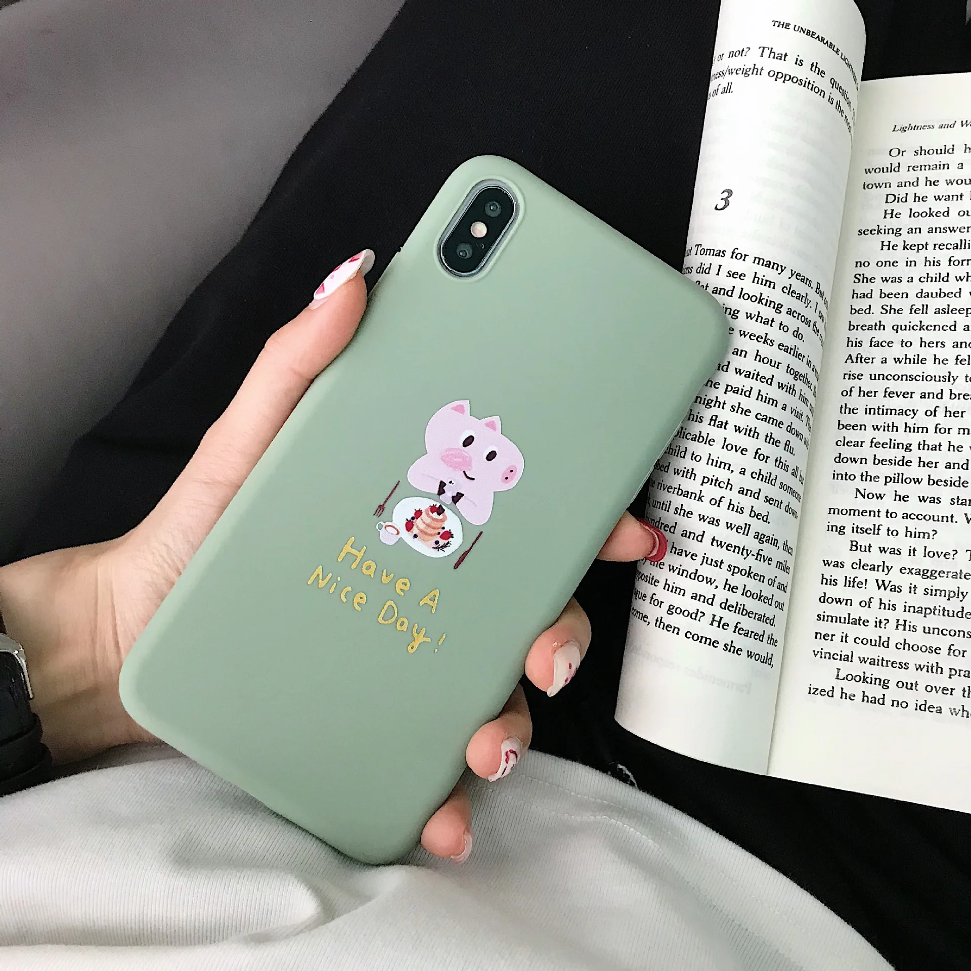 Cute Cartoon Pig&quotHave a Nice Day&quotPhone Case For iPhone X XR XS Max 6 6S 7 8 Plus Matte Soft Silicone Full Back Cover |