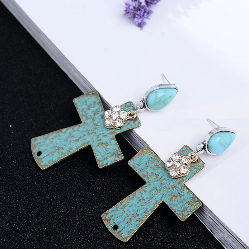 1 пара Анти бронзовый крест кулон Висячие серьги Богемный Винтаж Ретро себе