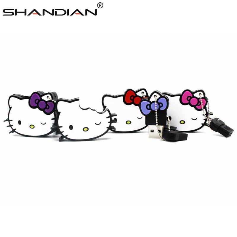 SHANDIAN,, милый USB флеш-накопитель hello kitty, 4 ГБ, 8 ГБ, 16 ГБ, 32 ГБ, 64 ГБ, флеш-карта, usb-флешка Kitty Cat, usb-флешка с рисунком котенка, u-диск