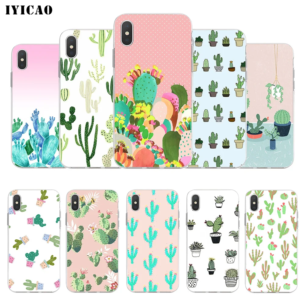 IYICAO милый кактус Мягкий силиконовый чехол для iPhone X XR XS MAX 6 6s 7 8 Plus 5 5S SE TPU
