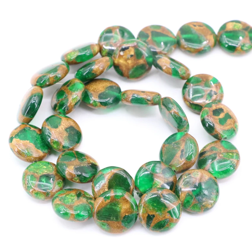 Золотой песок камень многоцветный 14 мм 16 свободные из бисера Монета Форма Бусины