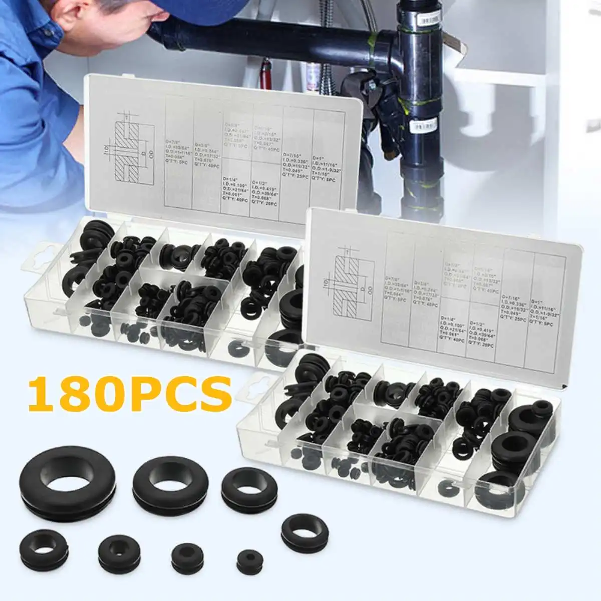 

180pcs Black Sealing Grommet Rubber O Ring Assortment Set Hydraulic Plumbing Gasket Paintball Washer Seals Water