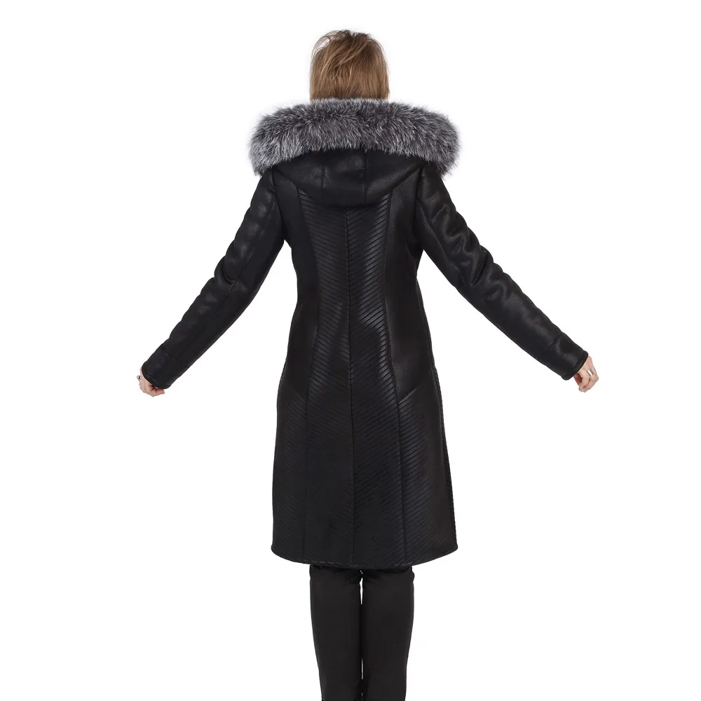 Женское теплое зимнее пальто с капюшоном, настоящий бренд Fox Fur Trim Hood, двустороннее меховое пальто, женское приталенное женское элегантное пальто из искусственного меха