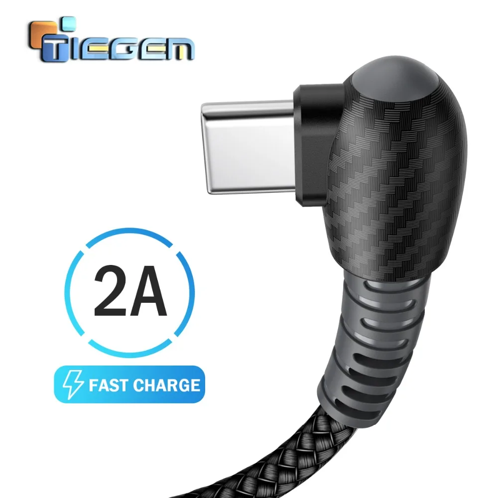 Кабель TIEGEM USB type C 2 А кабель быстрой зарядки для Xiaomi 8 5 6 Samsung S8 S9 Note 9 mix 1 90 dregee|Кабели