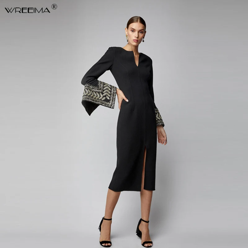 Женское винтажное Хлопковое платье wreeima черное элегантное вечернее с v образным