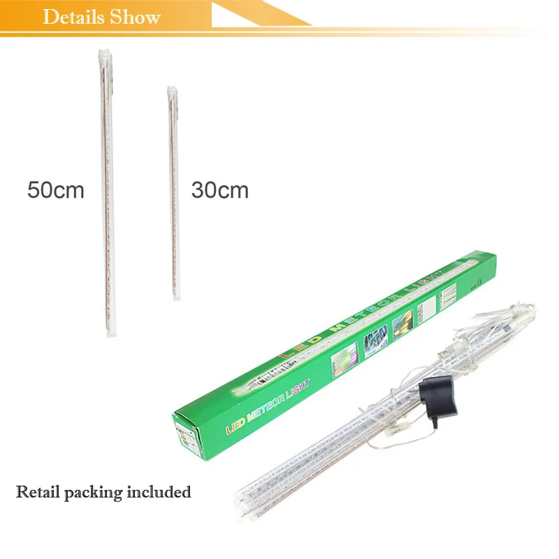 Гирлянда 8 трубок СВЕТОДИОДНАЯ для метеорного дождя 50 см 30 сосулька Снежная капля