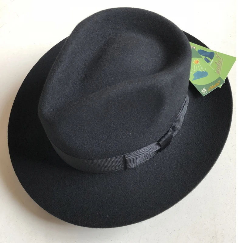 LIHUA бренд мужской шерстяной фетр водоотталкивающий Outback Fedora, аксессуар для костюма Гангстер черная ущипнутая шляпа с Grosgrain