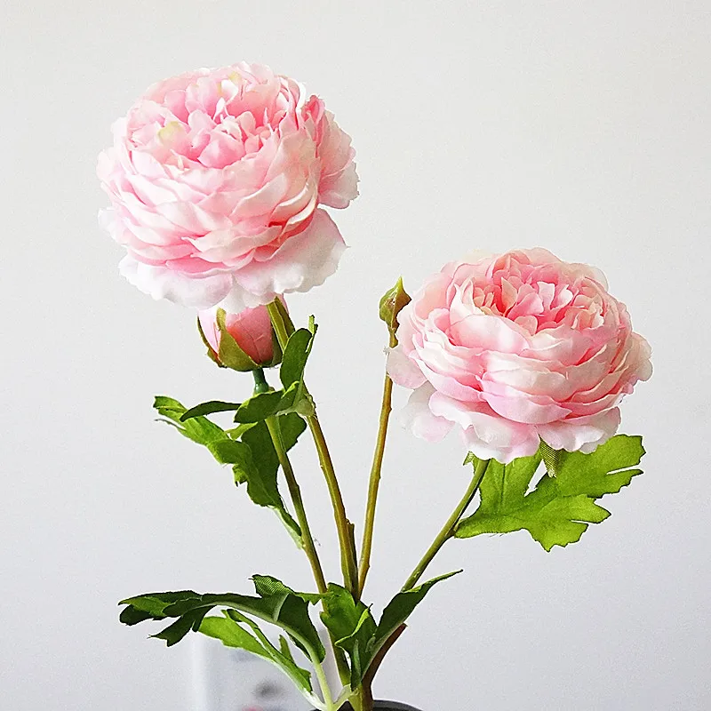 Type B Pink 3 головки Искусственный Розовый цветок пиона ветка с листьями шелк Флорес пионы для домашнего декора стола diy Свадебные украшения - Цвет: Type B Pink