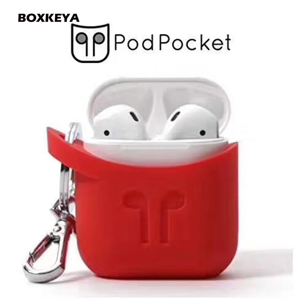 red with ring chain Светящиеся Air pods защитный чехол водонепроницаемый мягкий чехол для кожи с защитой от потери карабины зарядка Airpods аксессуары - Цвет: red with ring chain