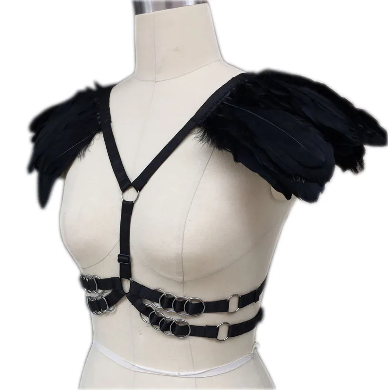 Модное черное перо портупея Панк клетка Bralette Открытая грудь бюстгальтер с
