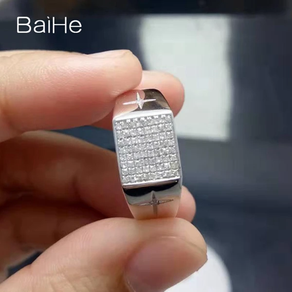 BAIHE Solid 14 K белое золото(AU585) 0.3CT Сертифицированный H/SI один круглый надрез натуральные Алмазы обручальные мужские кольца