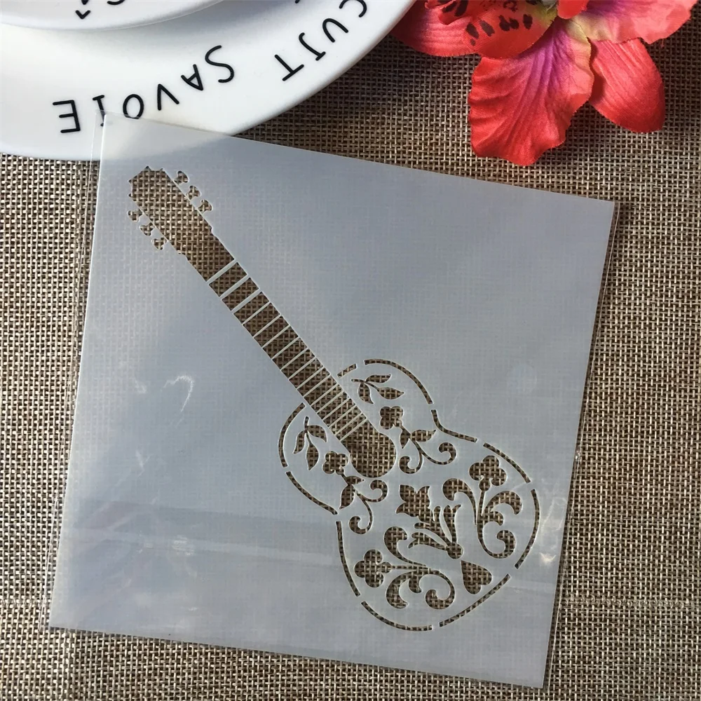 

5" Guitar Floral DIY Layering Stencils Wall Painting Scrapbook Coloring Embossing Album Decorative Paper Card Template