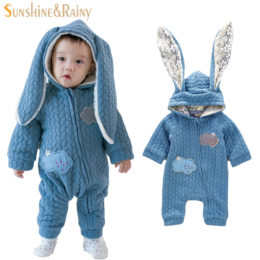 С заячьими ушками детские комбинезоны осень Утепленная зимняя Спортивный костюм