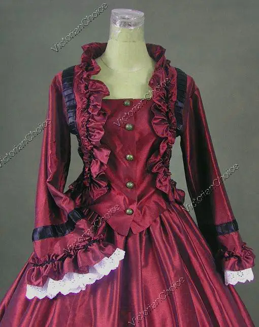 Гражданская война Викторианский 2-шт день платье вампира атласное Театр костюм