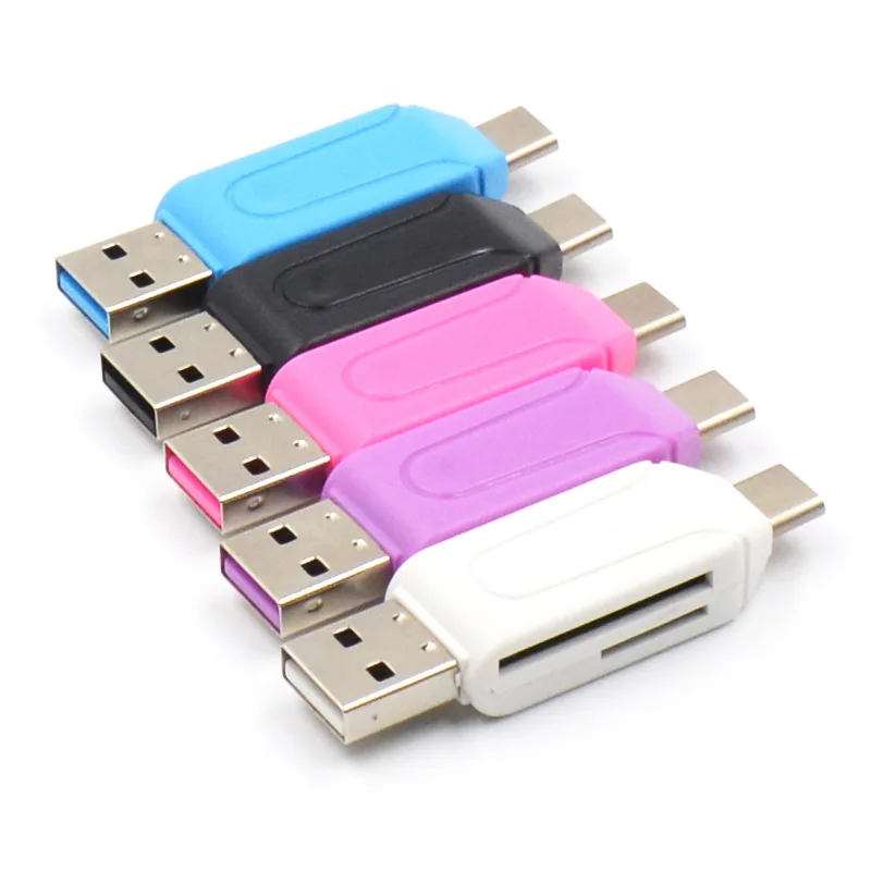2 в 1 USB OTG кардридер Универсальный Тип C OTG TF/SD кардридер телефонный удлинитель-Переходник USB C OTG адаптер - Цвет: 1pc Random color