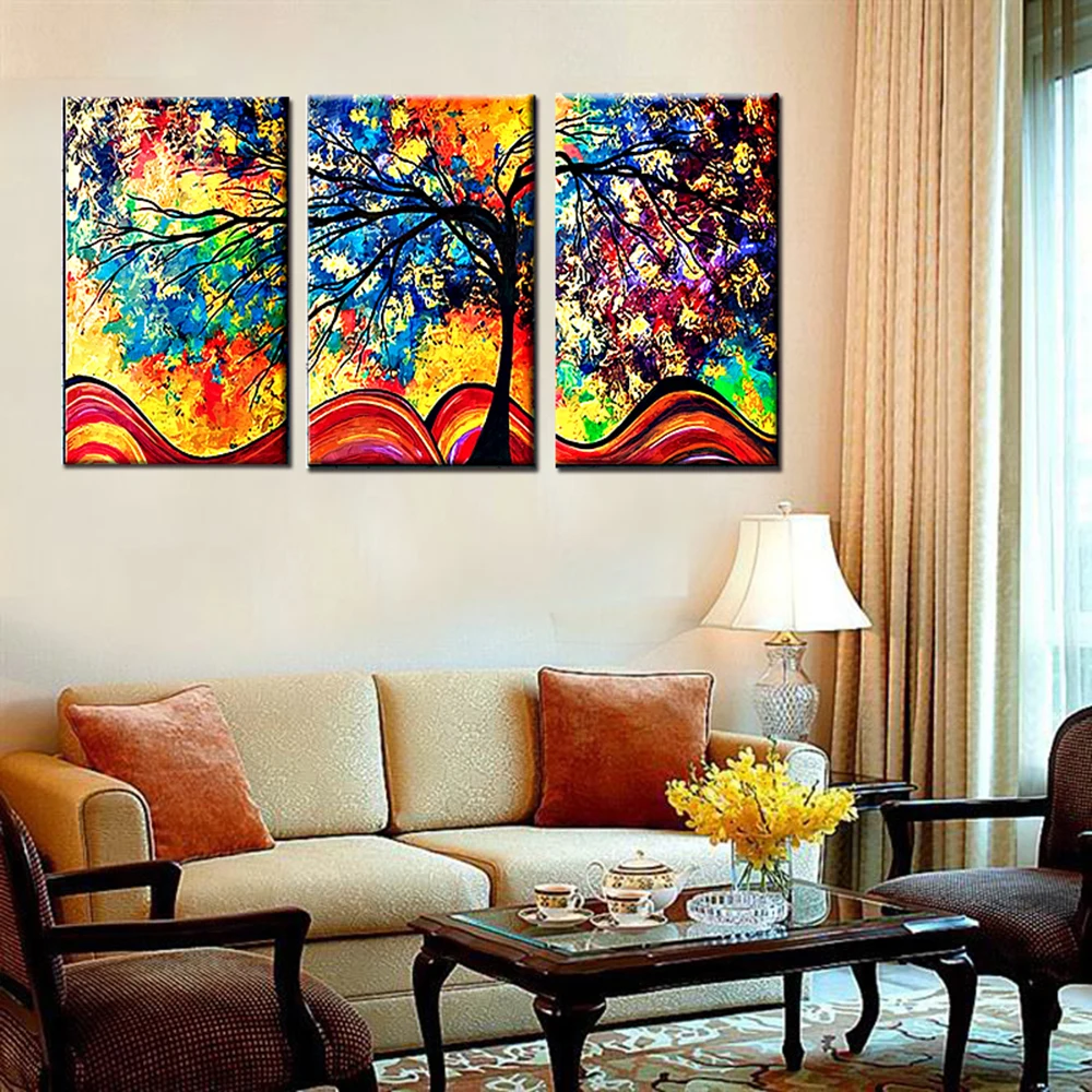

Painting Wall Decor Trees Coloring 3 Panel Abstract Canvas Painting Art Wall Pictures For Living Room Posters And Print Painting