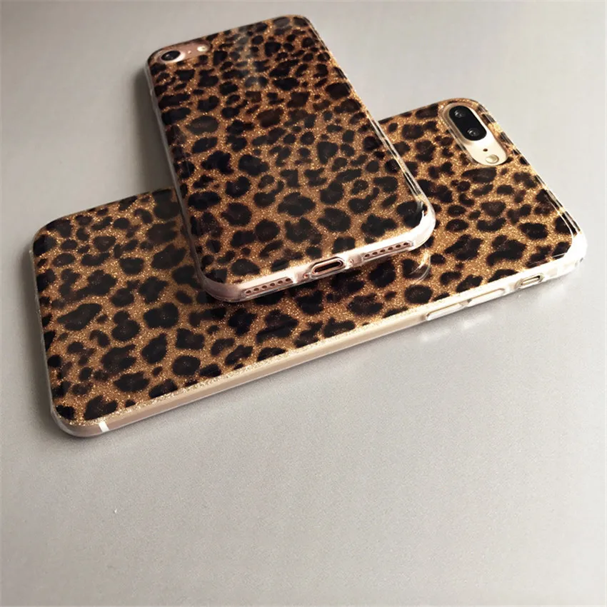 Vintage Geometric Glitter Leopard Phone Cases For iPhone 6 6S Plus Luxury Bring Ha TPU Back Cover 7 8 X |