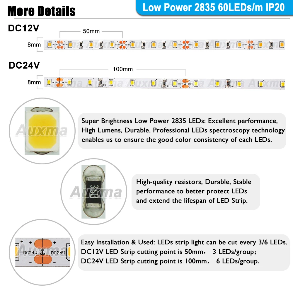 Низкая Мощность 2835 60leds/m Светодиодные ленты, CRI95 CRI90, IP20 DC12V/24 V, 4,8 Вт/м, 300 светодиодов/катушка, 5 м/катушка-водонепроницаемый, для в помещении, спальня