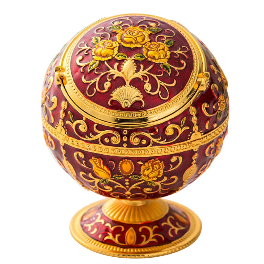 Vintage Zinc Alloy Flower Pattern Globe Cigarette Ashtray with Lid Home Decor Household Ashtrays | Дом и сад