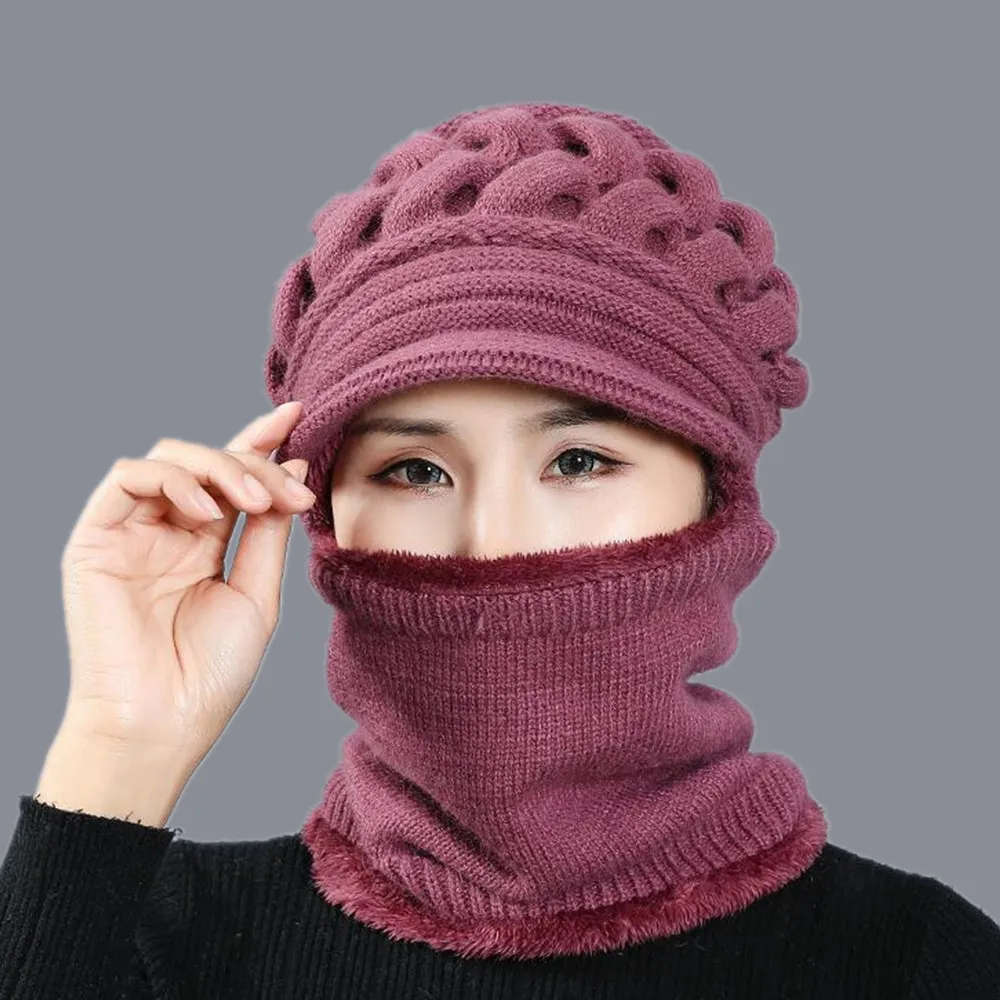 Зимние шапки Skullies Beanies шапка зимние для женщин шерстяной шарф Балаклава маска Gorras