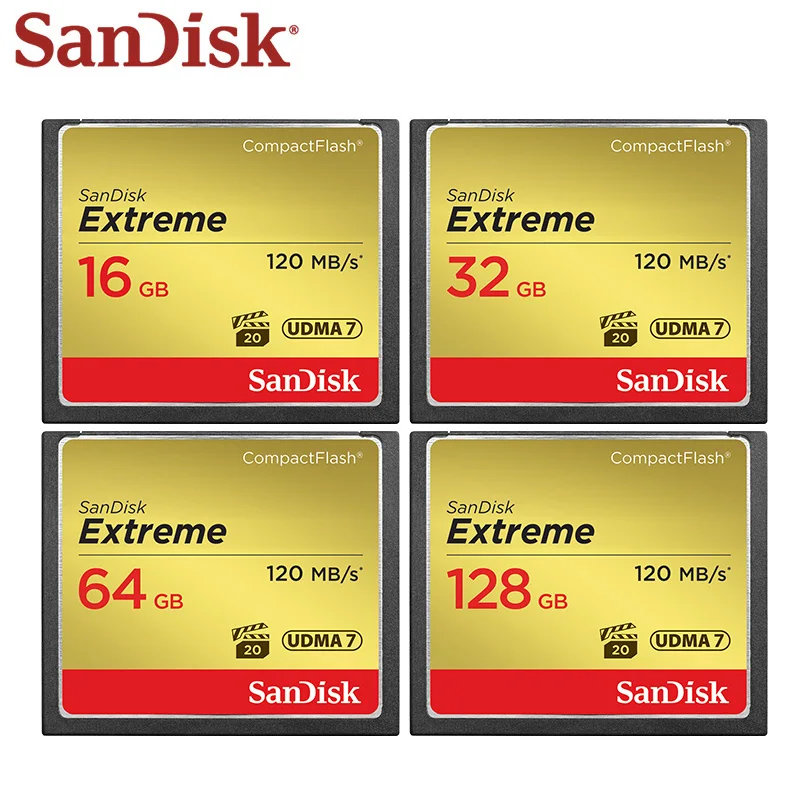 SanDisk Экстремальная скорость чтения 120 МБ/с./с память 16 ГБ 32 ГБ 64 Гб 128 ГБ высокоскоростная карта памяти CF для камер Full HD
